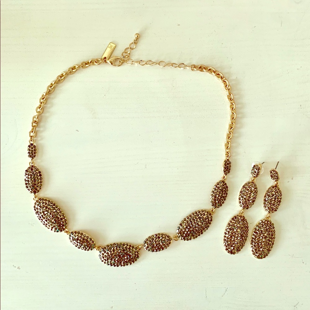 Black-studded Gold Necklace + Earring Set